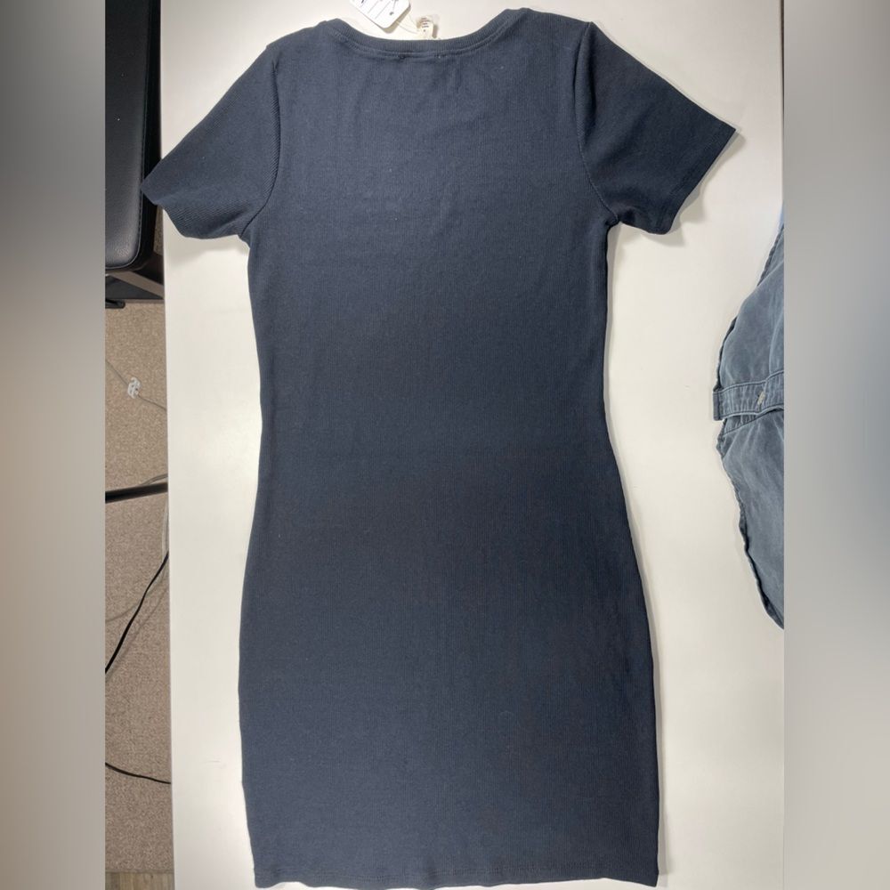 Open Edit T-Shirt Dress W/S Black Ribbed Knit Mini Short Sleeve LN/NWOT - Picture 9 of 10